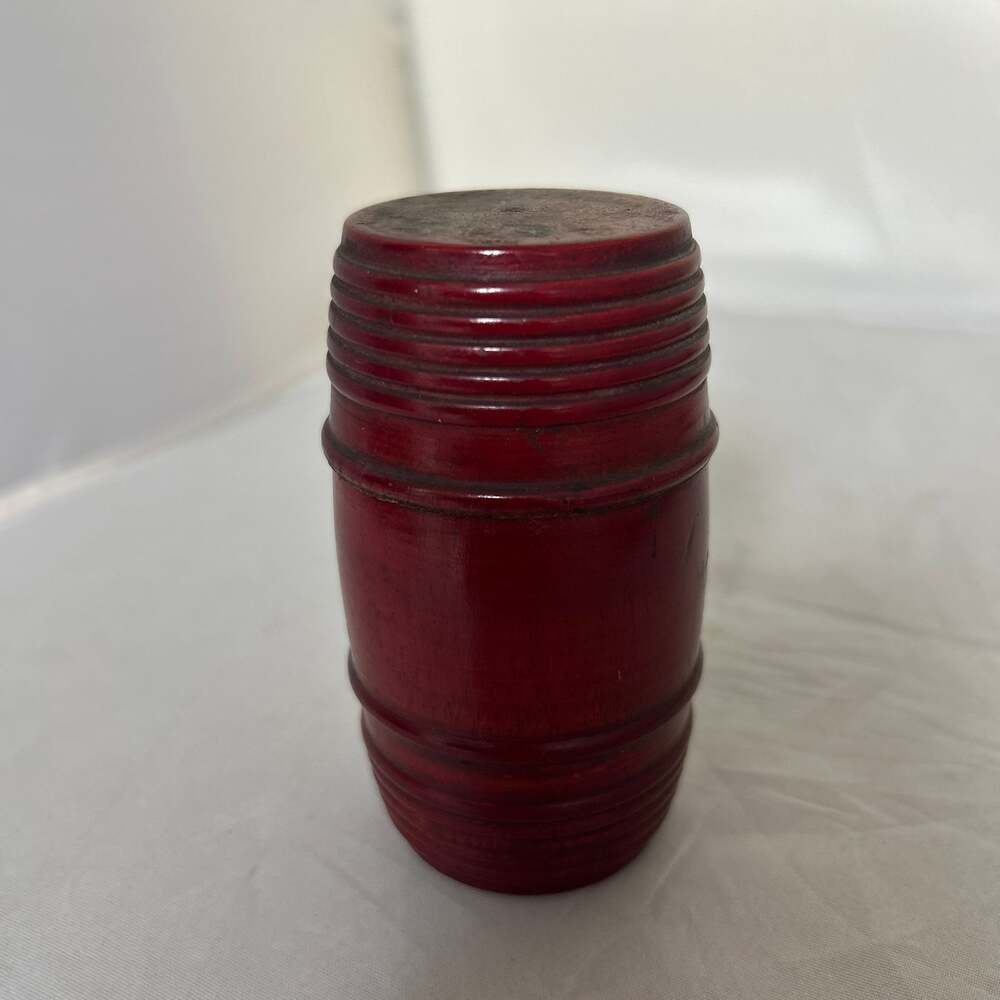 Vintage Treenware Red Lacquer Wooden Barrel Storage Box